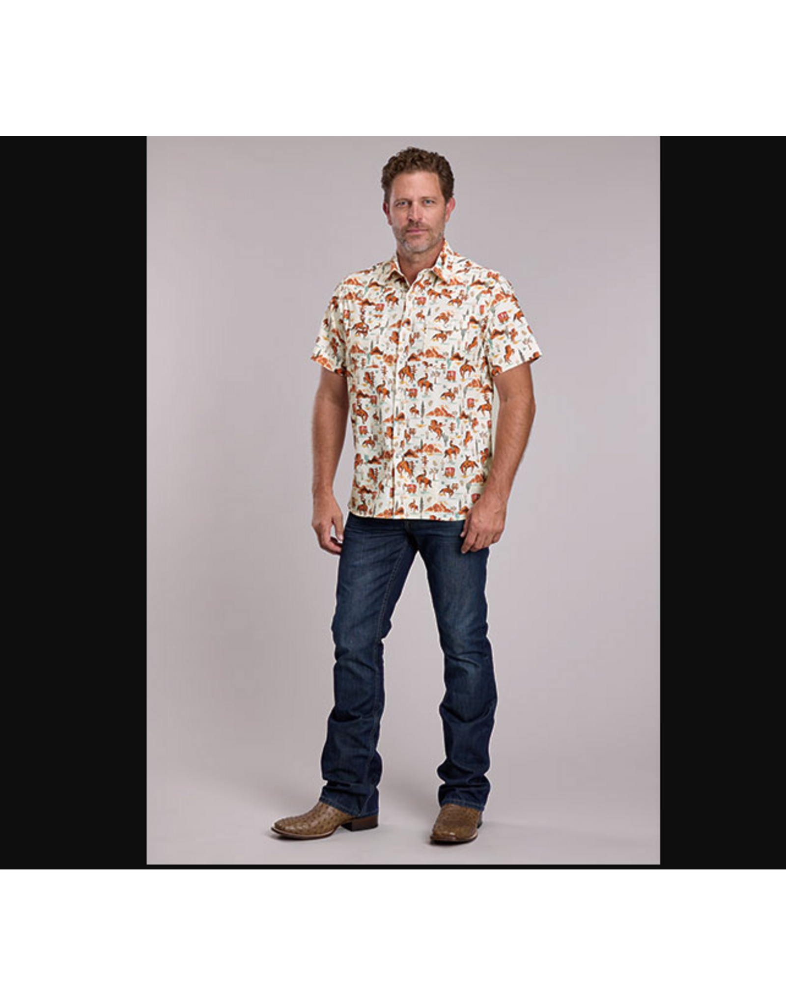 ROPER SHIRT MENS ROPER S/S VINTAGE COWBOY PRINT