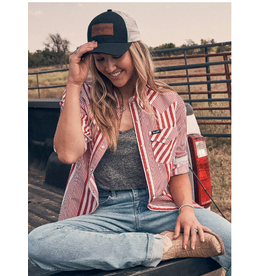 SHIRT WMS WRANGLER BUTTON RED/WHITE STRIPE