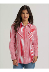 SHIRT WMS WRANGLER BUTTON RED/WHITE STRIPE