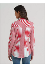 SHIRT WMS WRANGLER BUTTON RED/WHITE STRIPE