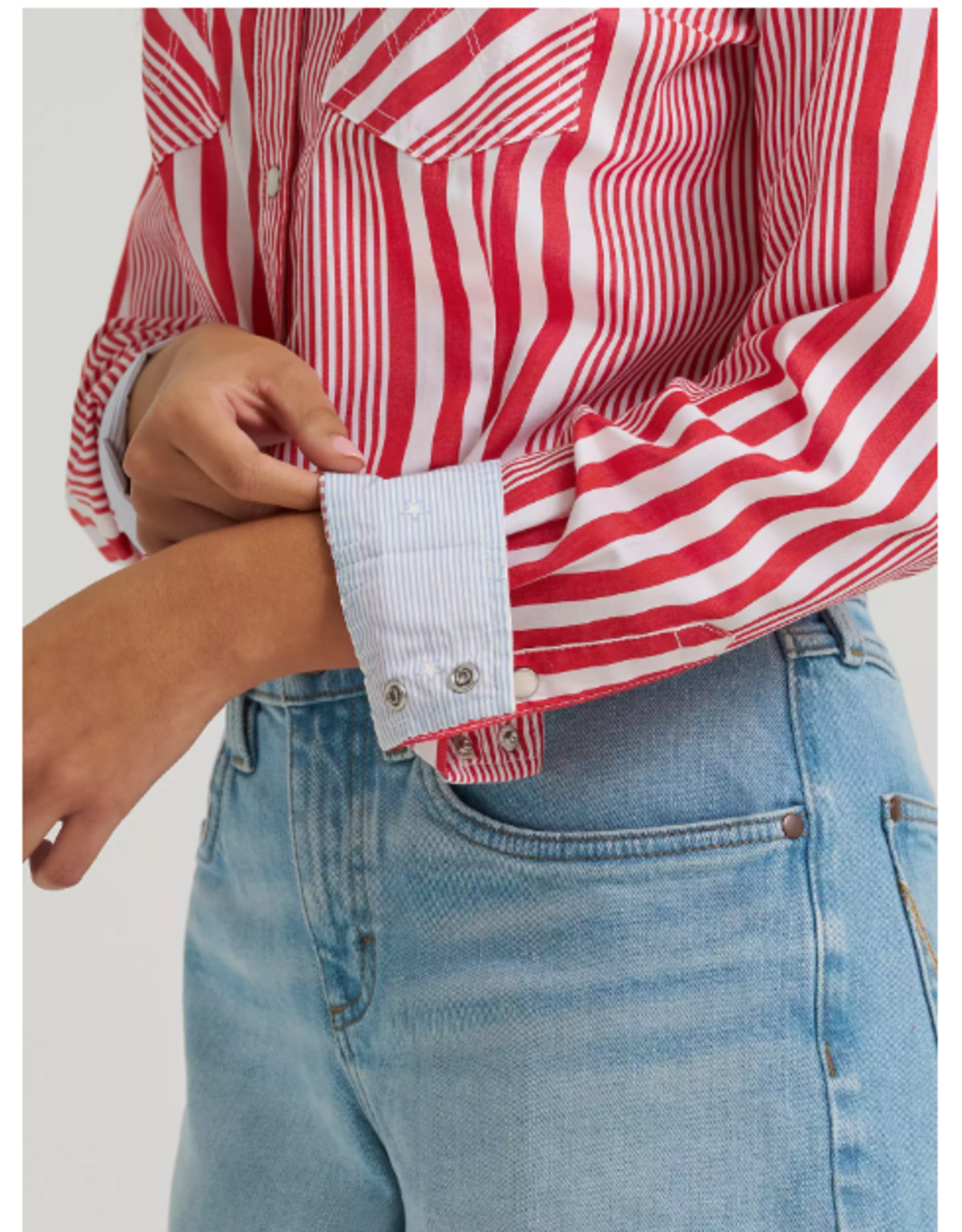 SHIRT WMS WRANGLER BUTTON RED/WHITE STRIPE