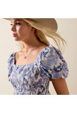 ARIAT DRESS WMS ARIAT WHITE WITH BLUE FLOWERS