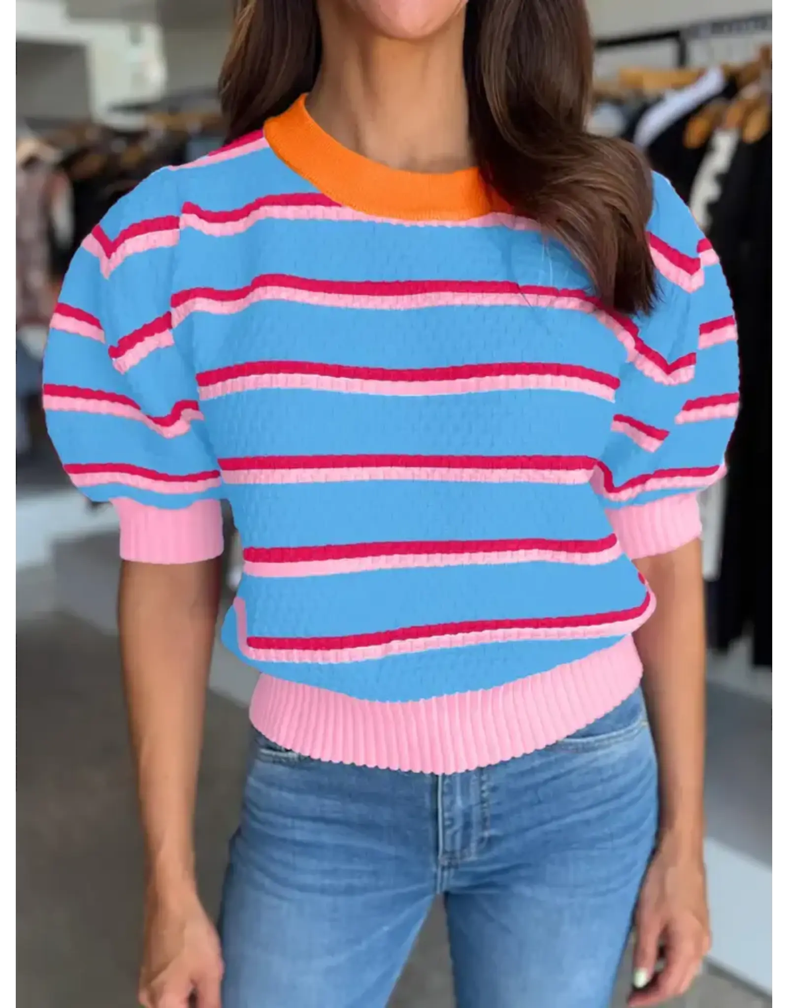 BLOUSE WMS COLORBLOCK TRIM 3/4 SLEEVE SWEATER