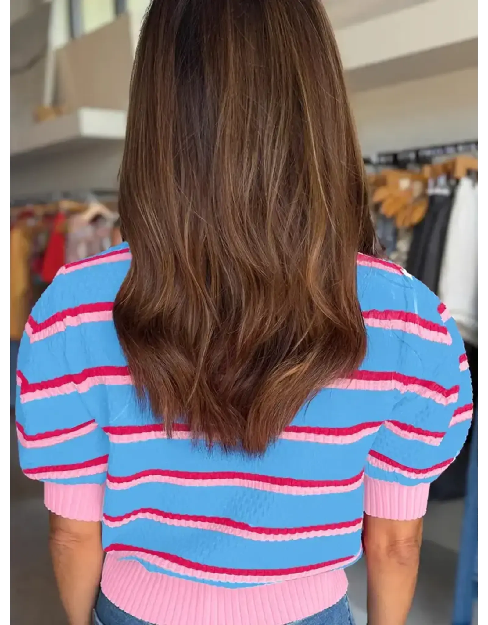 BLOUSE WMS COLORBLOCK TRIM 3/4 SLEEVE SWEATER