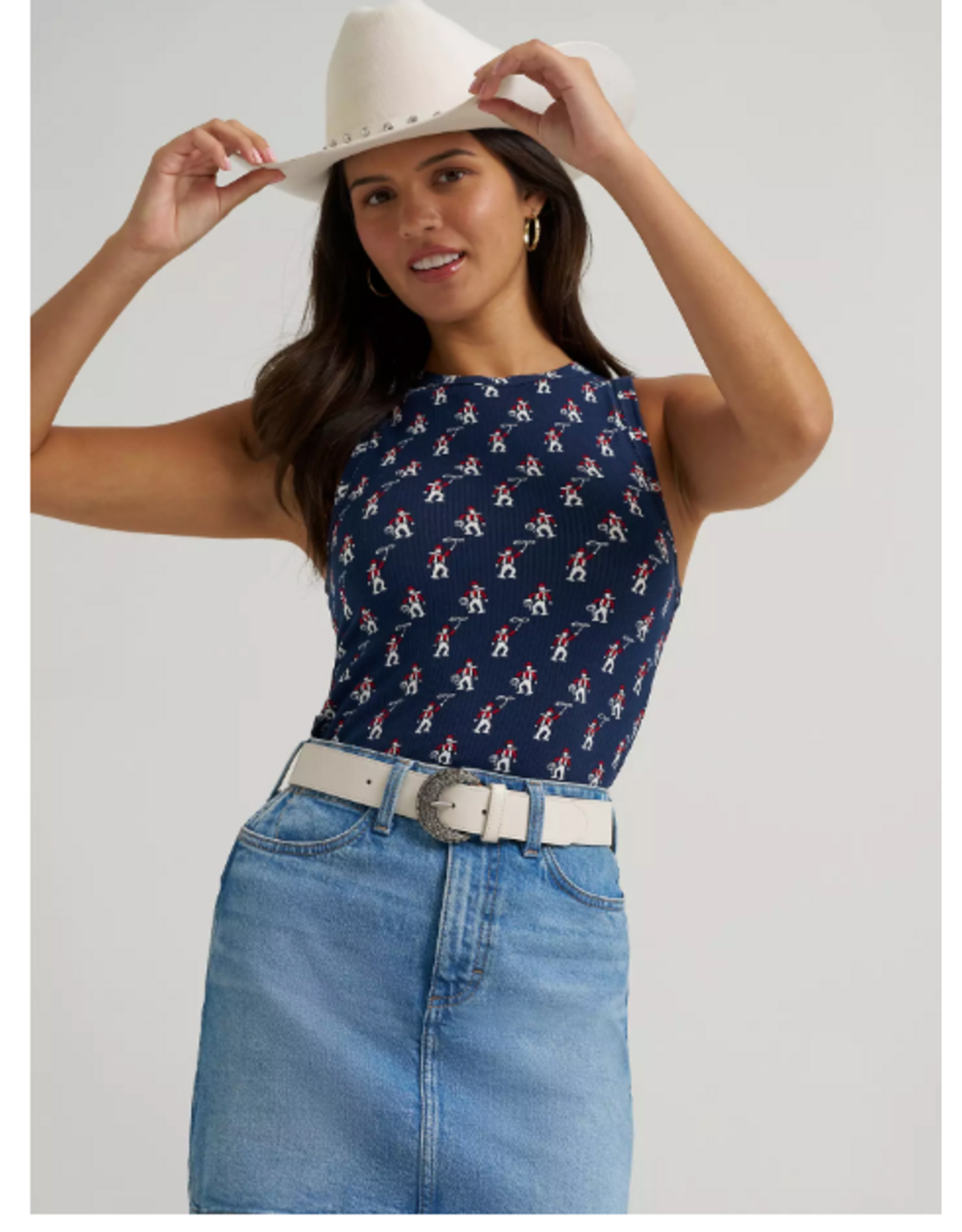 TANK TOP WMS WRANGLER BLUE WITH COWBOYS