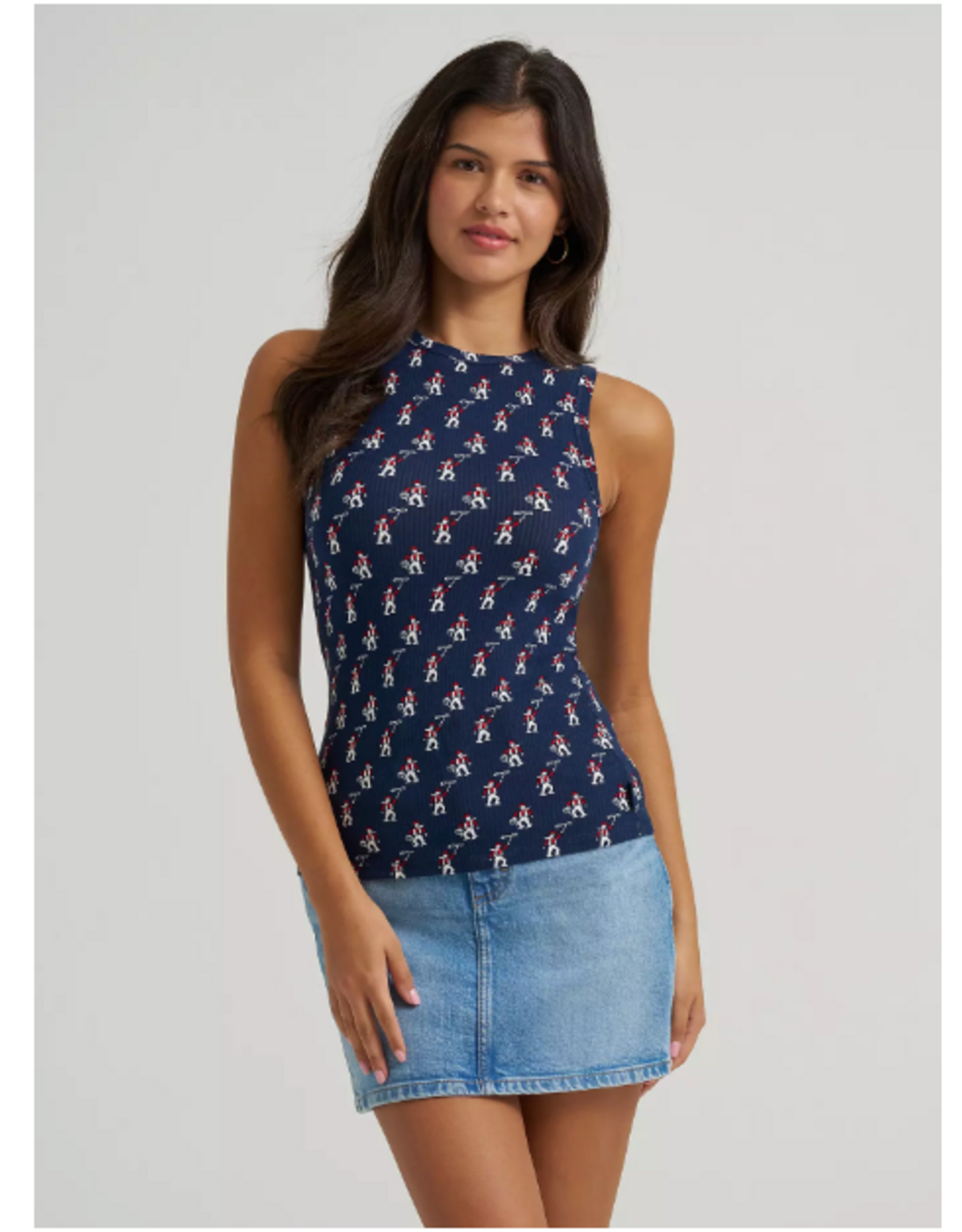 TANK TOP WMS WRANGLER BLUE WITH COWBOYS