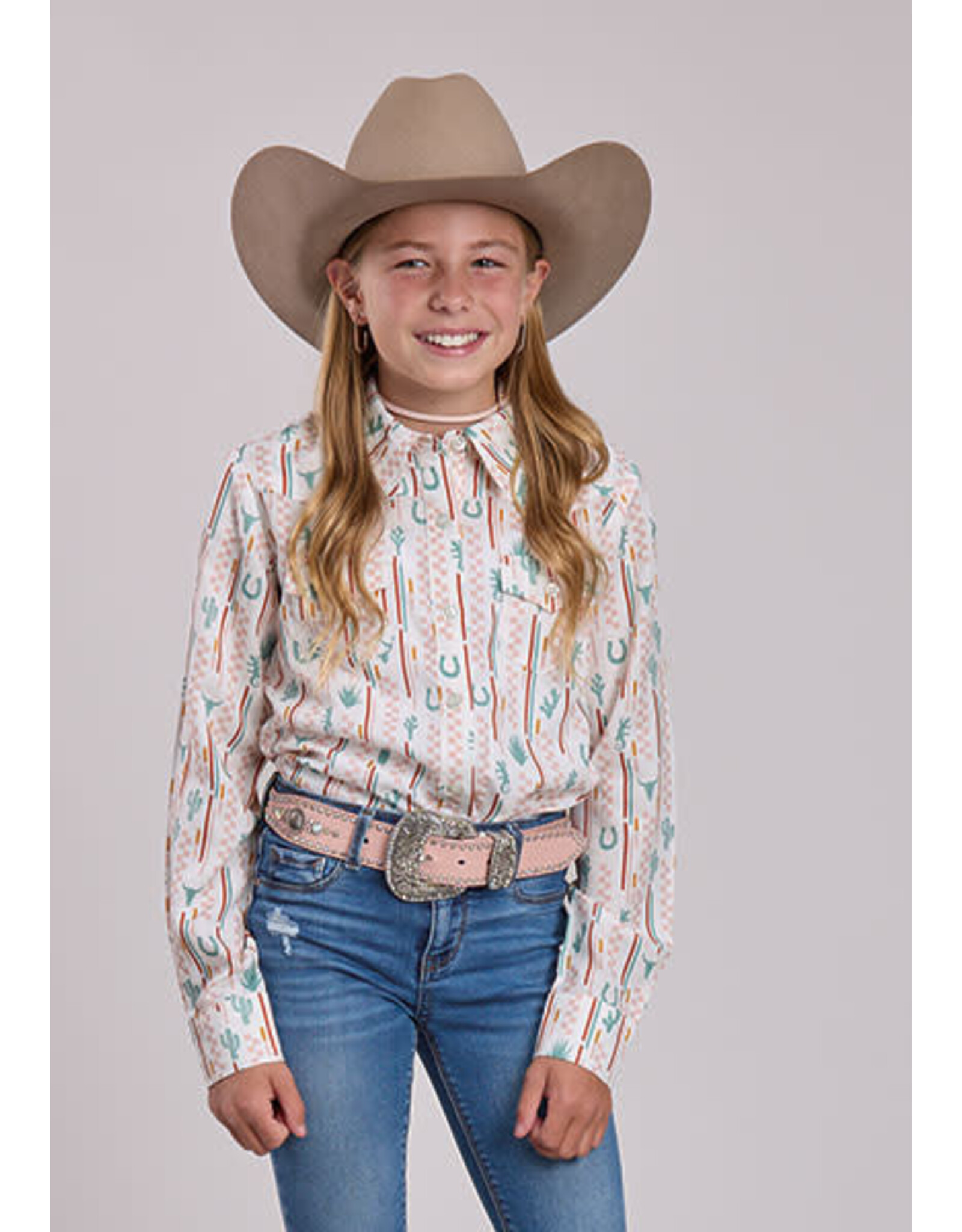ROPER SHIRT GIRLS ROPER CHECKER CACTUS WHITE