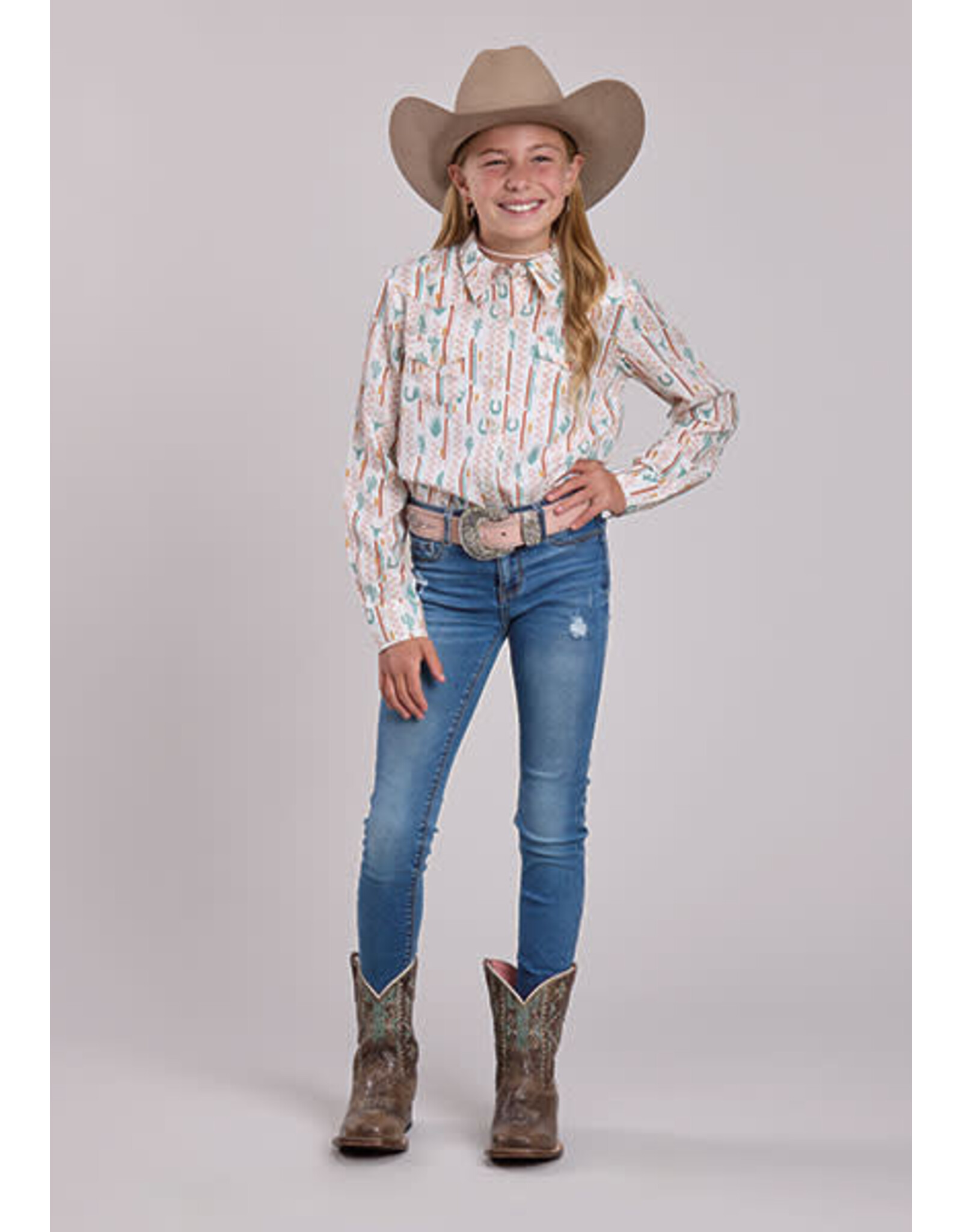 ROPER SHIRT GIRLS ROPER CHECKER CACTUS WHITE