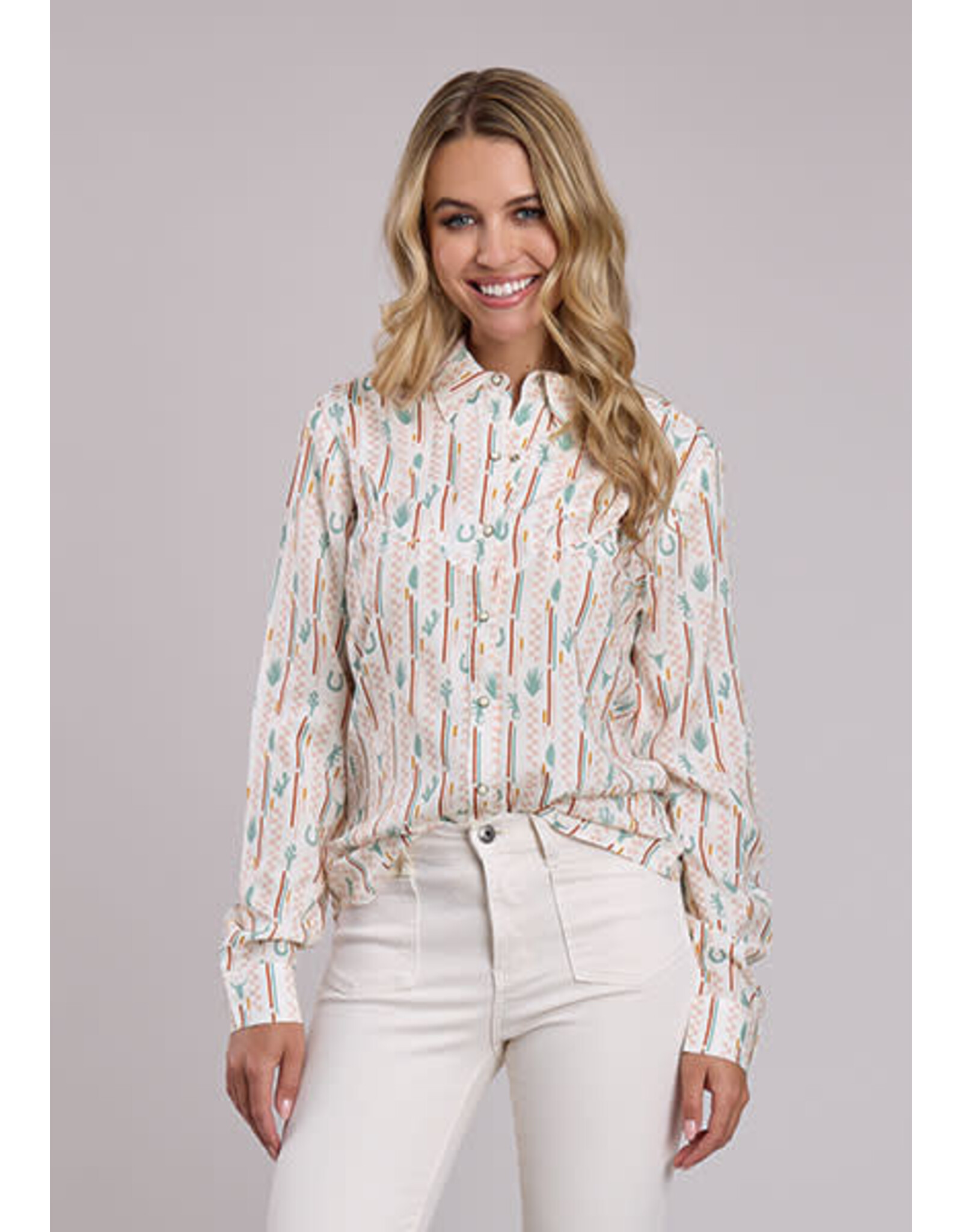 ROPER SHIRT WMS ROPER CHECKERED WITH CACTUS WHITE