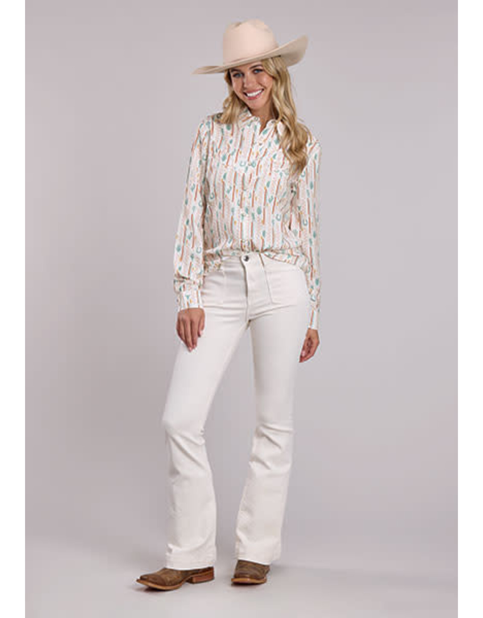 ROPER SHIRT WMS ROPER CHECKERED WITH CACTUS WHITE