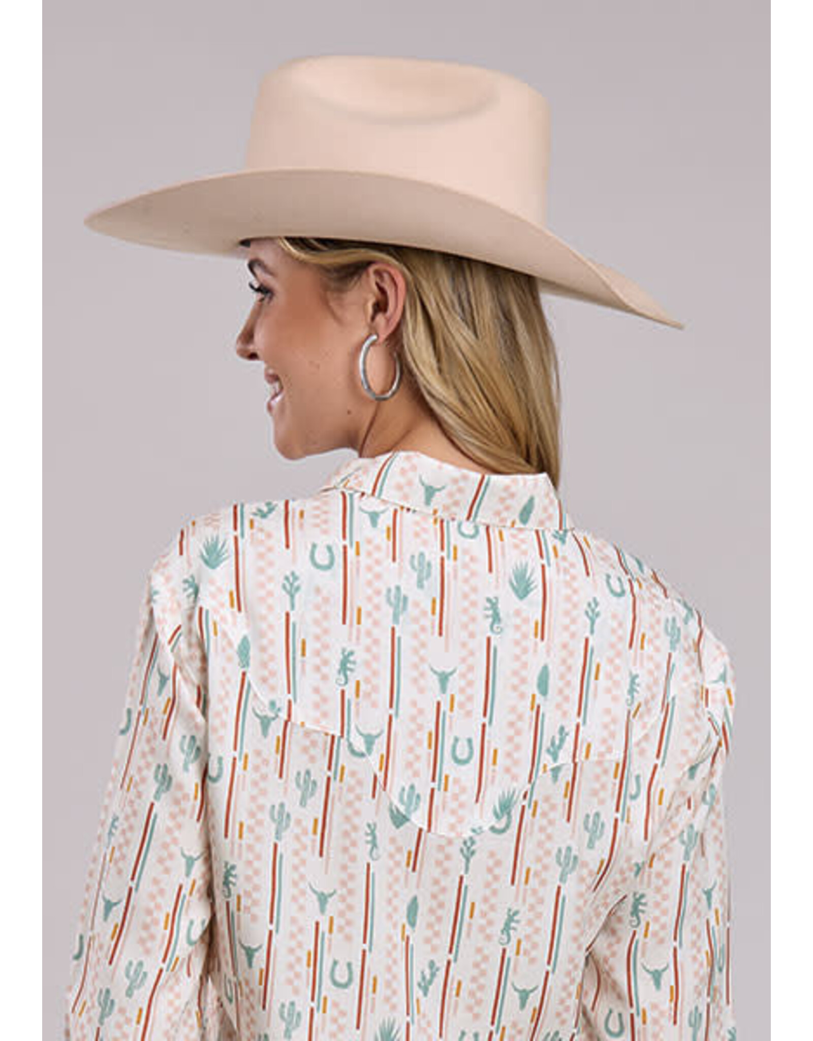 ROPER SHIRT WMS ROPER CHECKERED WITH CACTUS WHITE