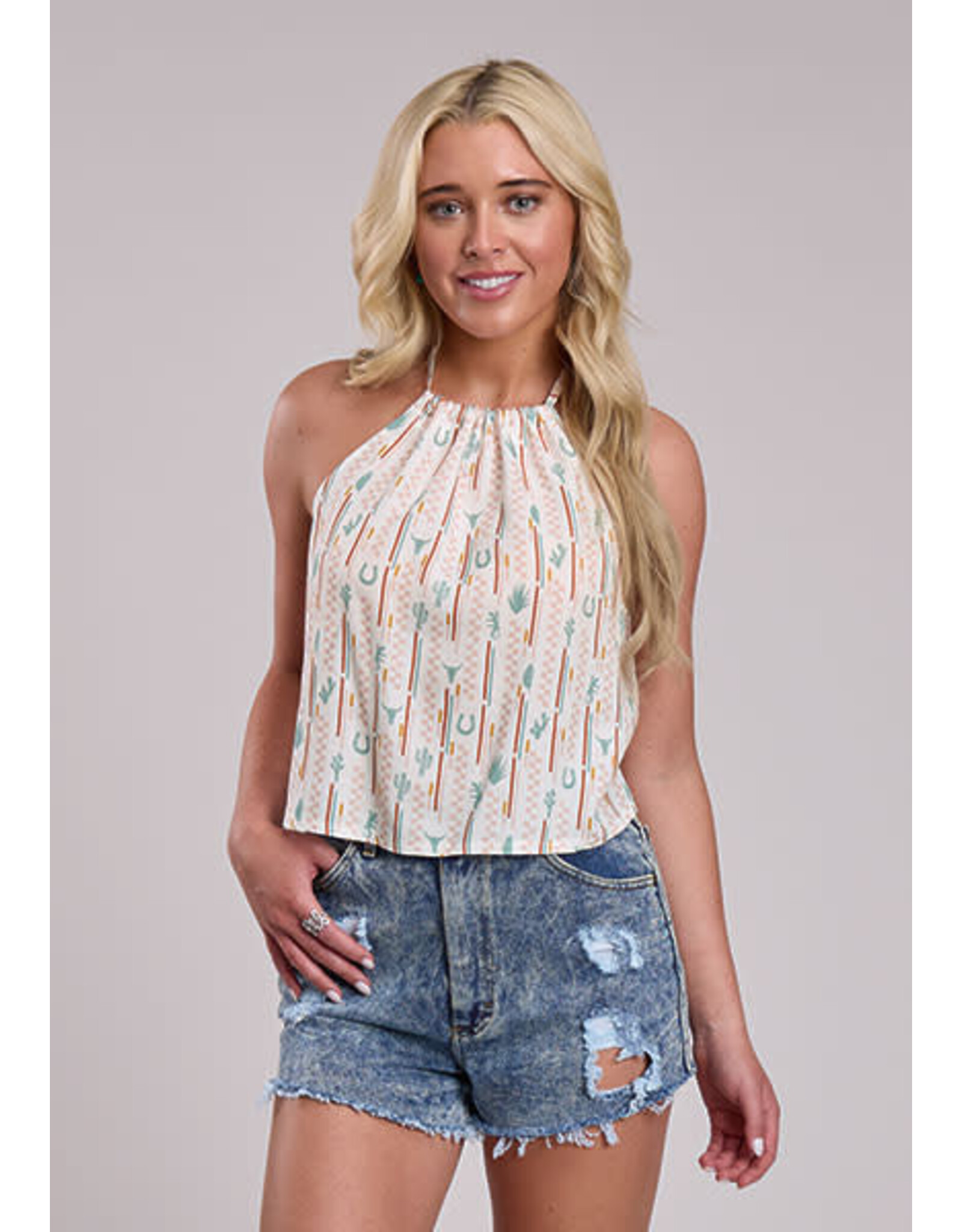 ROPER HALTER TOP WMS ROPER CHECKERED CACTUS WHITE