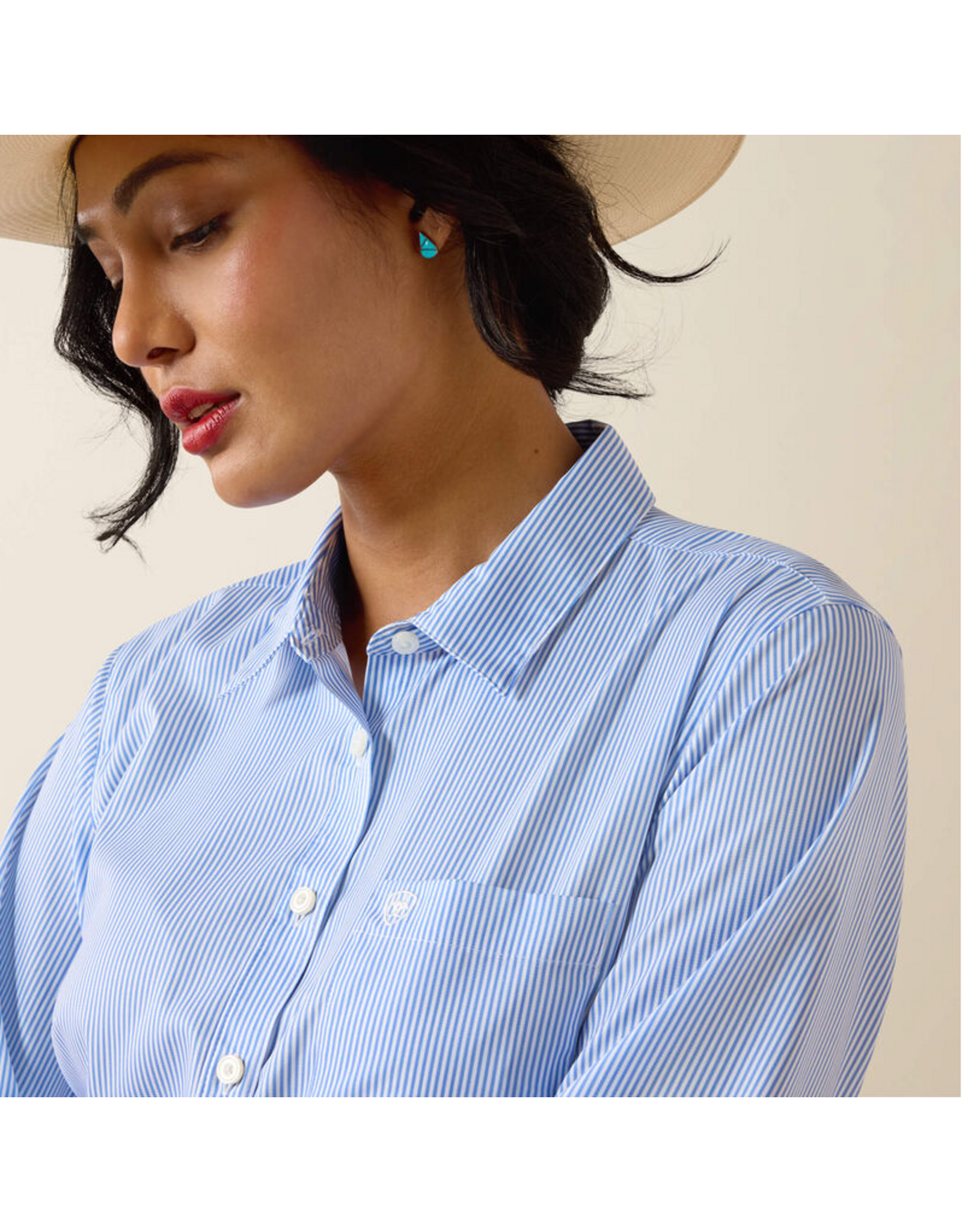 ARIAT SHIRT WMS ARIAT LS KIRBY PRO BLUE & WHITE STRIPE
