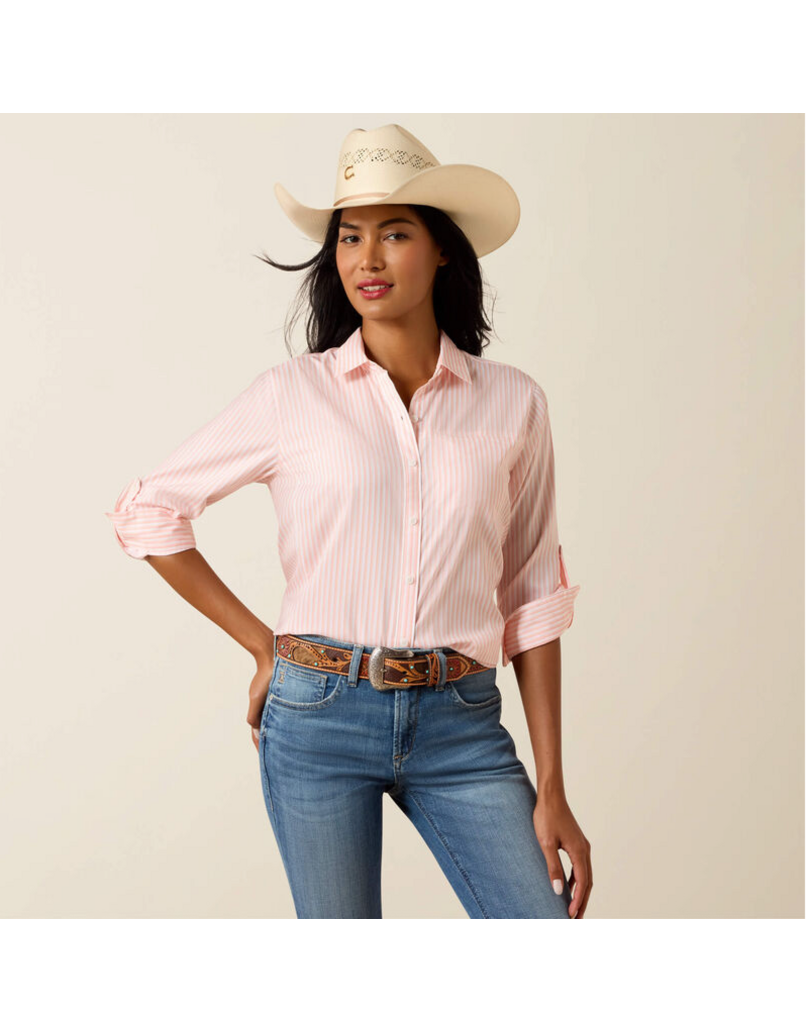 ARIAT SHIRT WOMENS ARIAT VENTTEK PEACH STRIPE