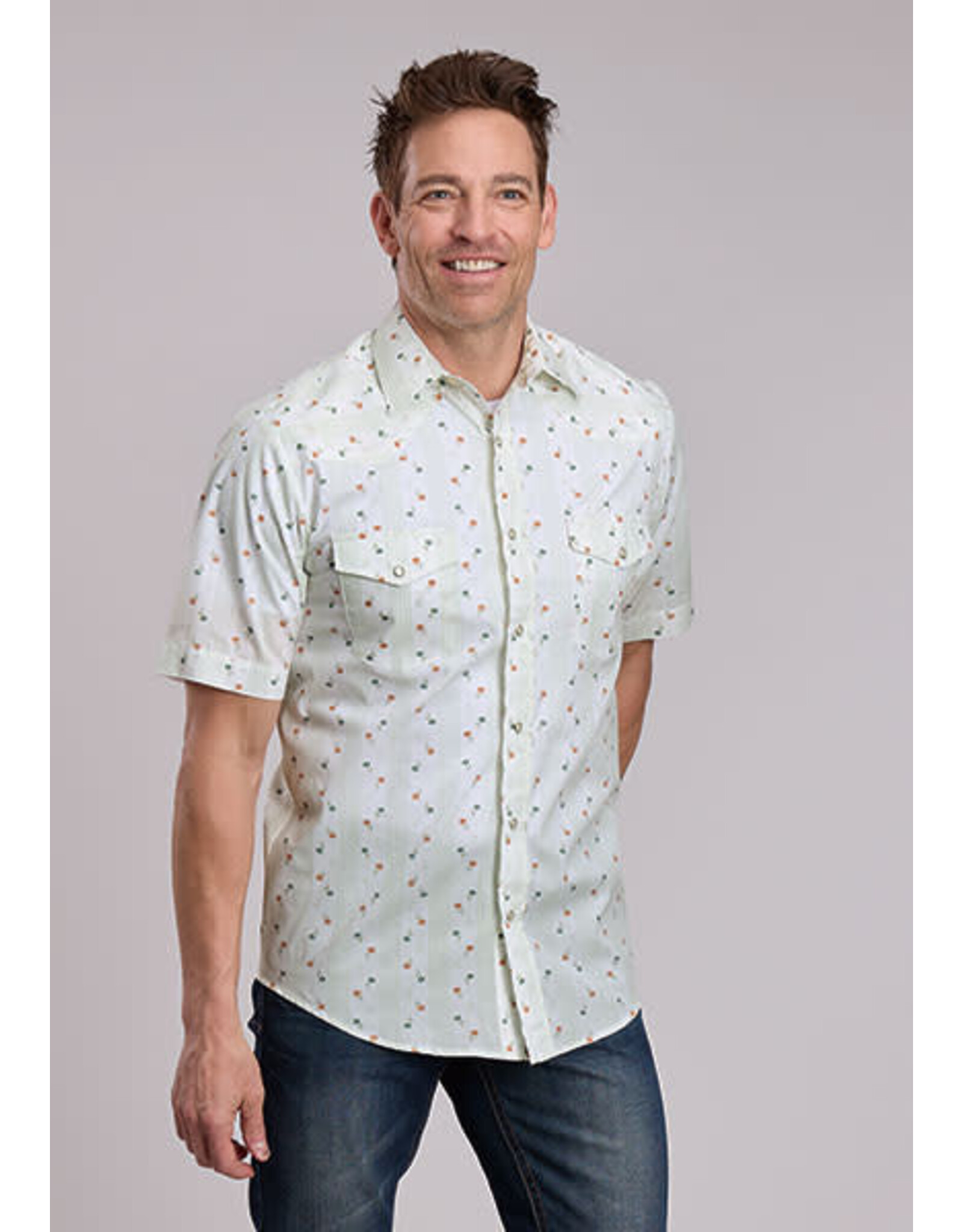 ROPER SHIRT MENS ROPER S/S CREAM FLORAL PRINT