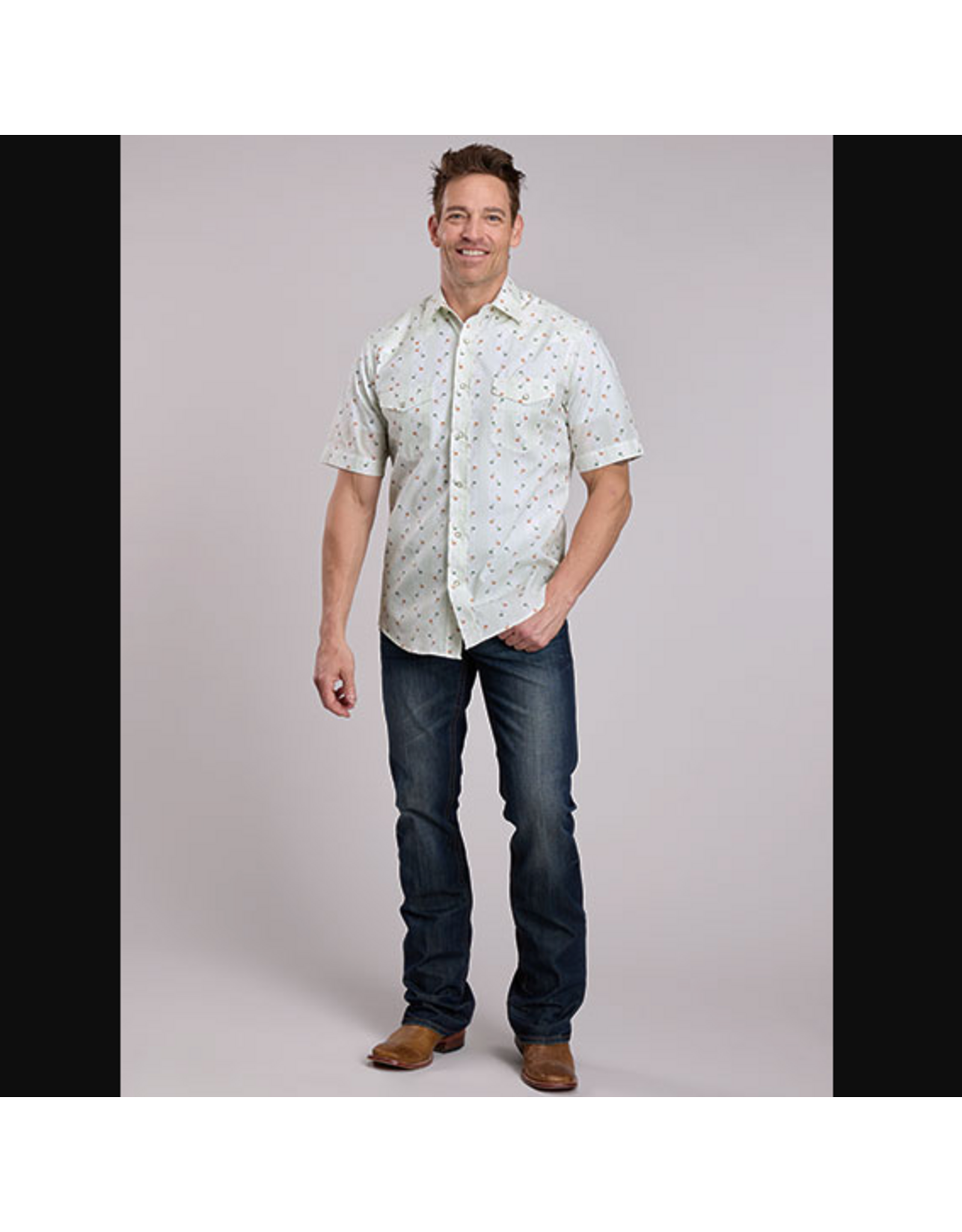 ROPER SHIRT MENS ROPER S/S CREAM FLORAL PRINT