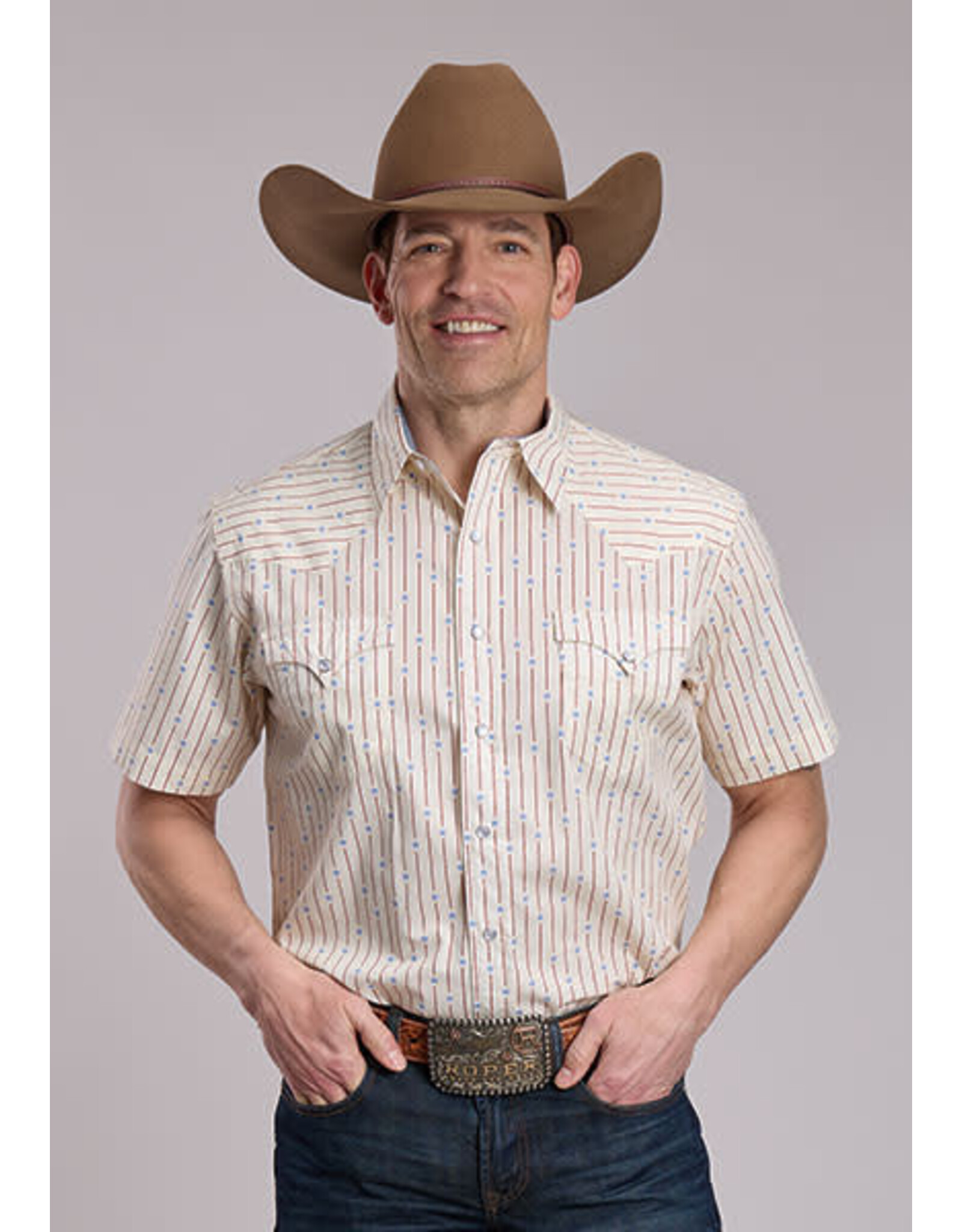 ROPER SHIRT MNS ROPER STAR & STRIPES CREAM SS