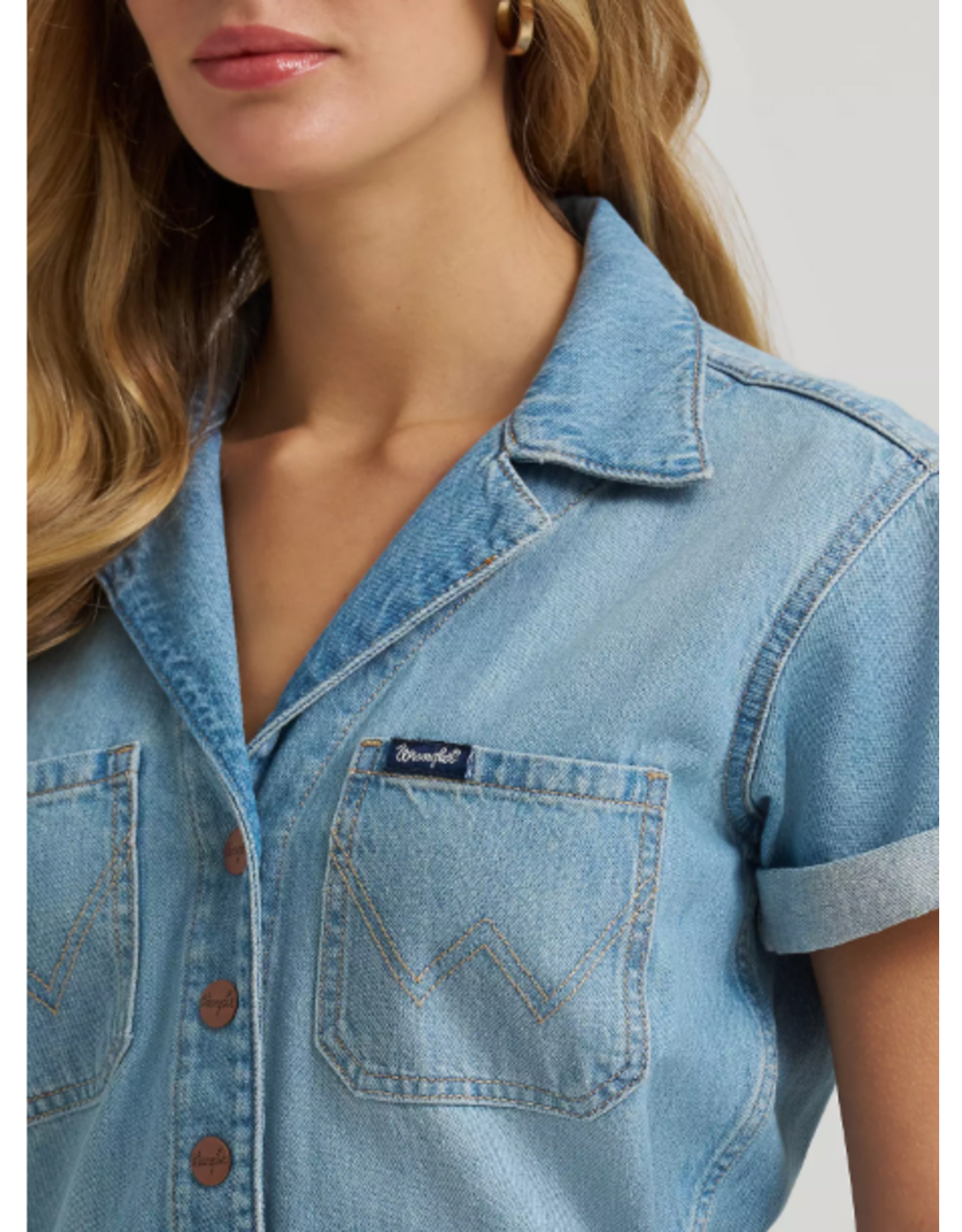 ROMPER WMS WRANGLER DENIM SNAP