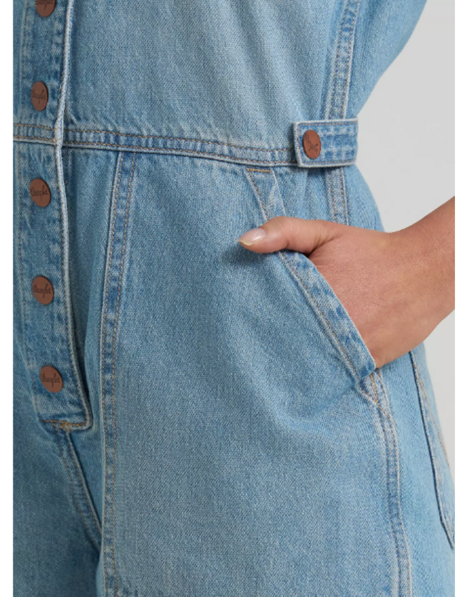 ROMPER WMS WRANGLER DENIM SNAP