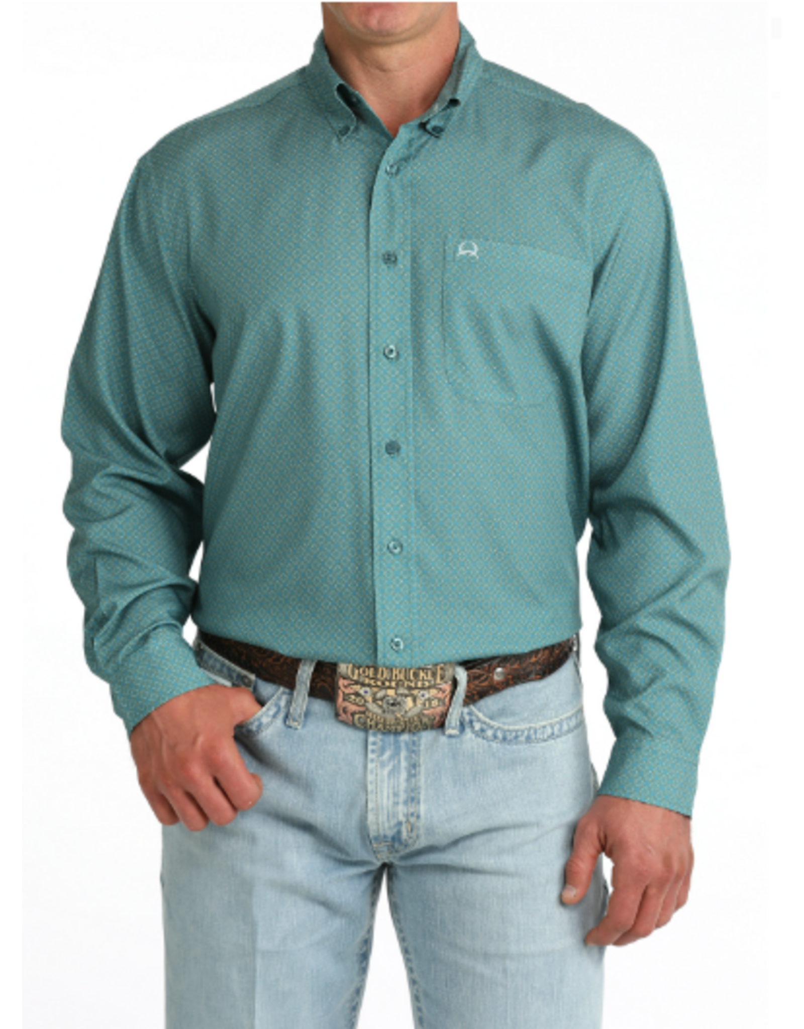 CINCH SHIRT MNS CINCH ARENAFLEX TEAL WITH DIAMONDS