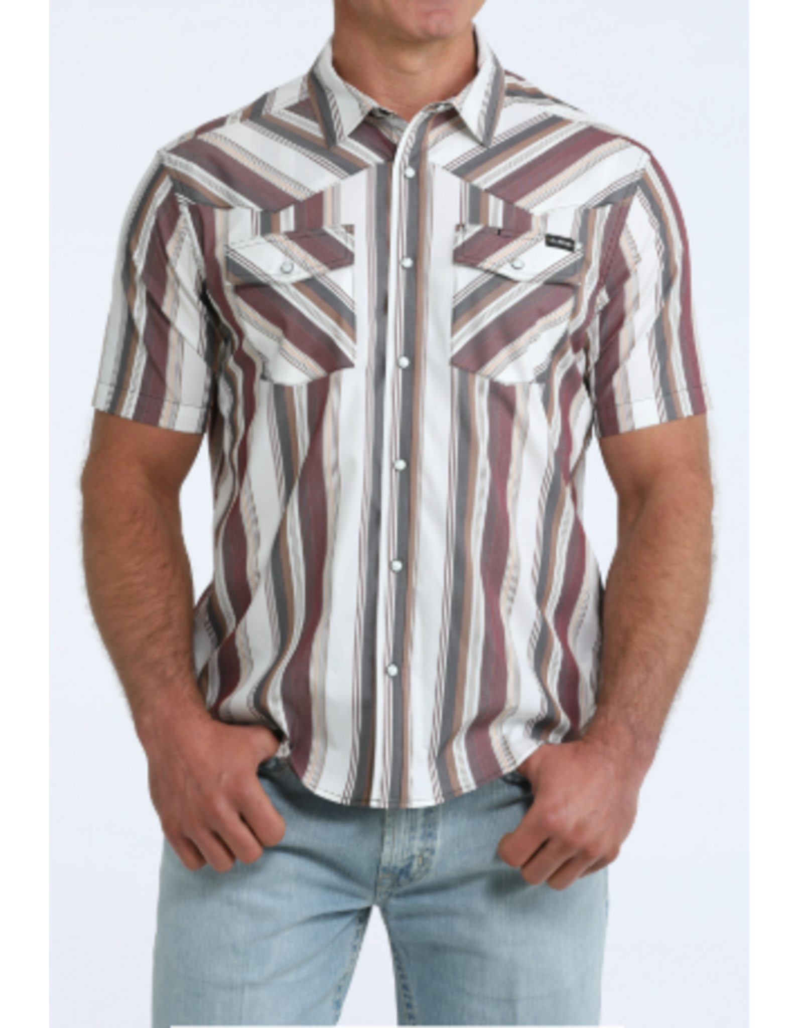 CINCH SHIRT MNS CINCH CAMP SS WHITE & PURPLE STRIPE