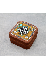 JEWELRY CASE BROWN LEATHER CHECKERED SPADE