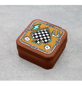 JEWELRY CASE BROWN LEATHER CHECKERED SPADE