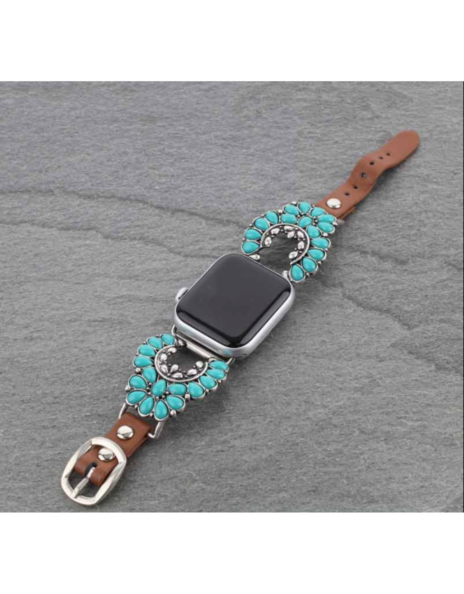 APPLE WATCH BAND LEATHER WITH TURQUOISE SQUASH