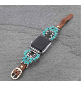 APPLE WATCH BAND LEATHER WITH TURQUOISE SQUASH