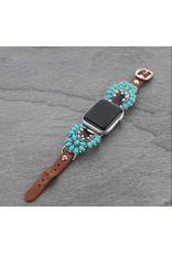 APPLE WATCH BAND LEATHER WITH TURQUOISE SQUASH