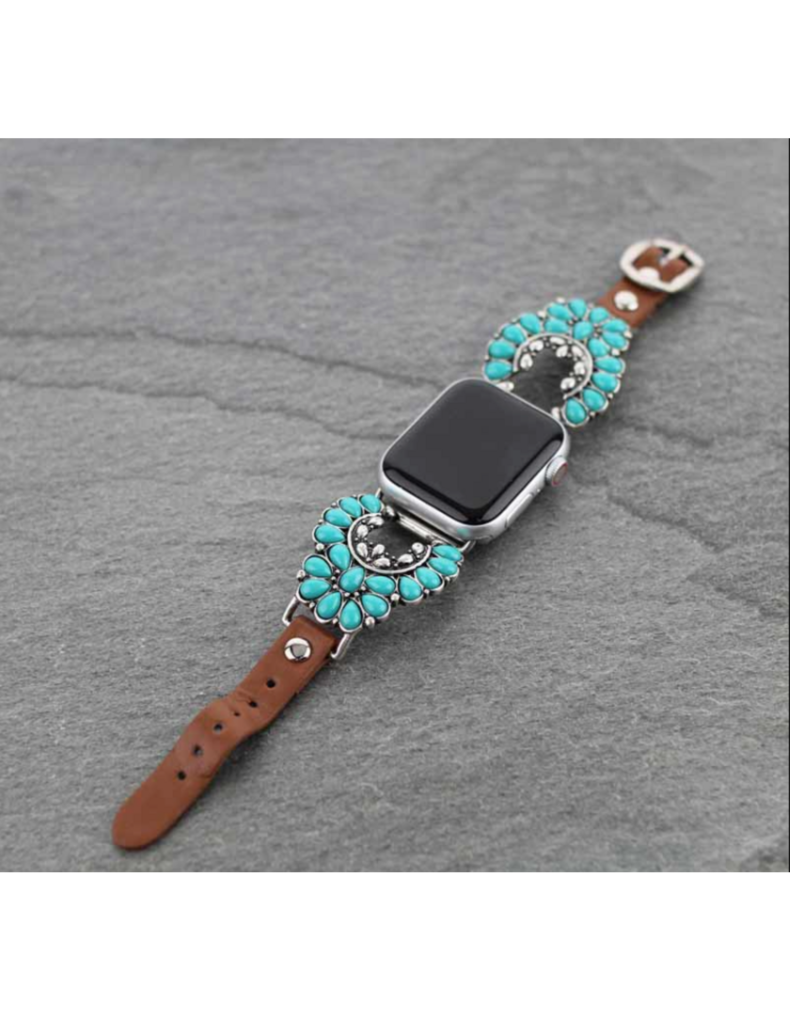 APPLE WATCH BAND LEATHER WITH TURQUOISE SQUASH
