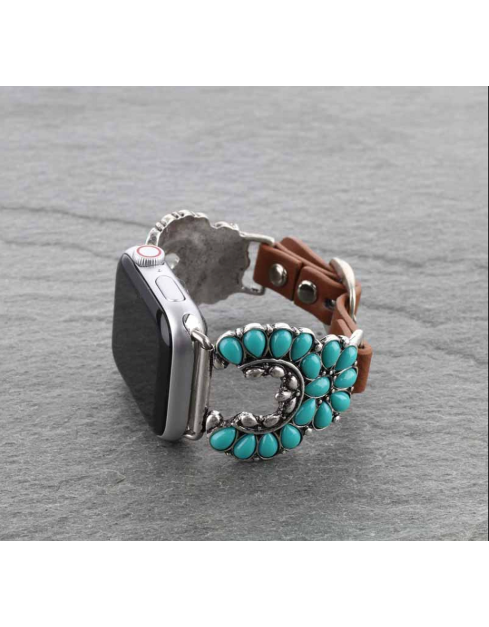 APPLE WATCH BAND LEATHER WITH TURQUOISE SQUASH