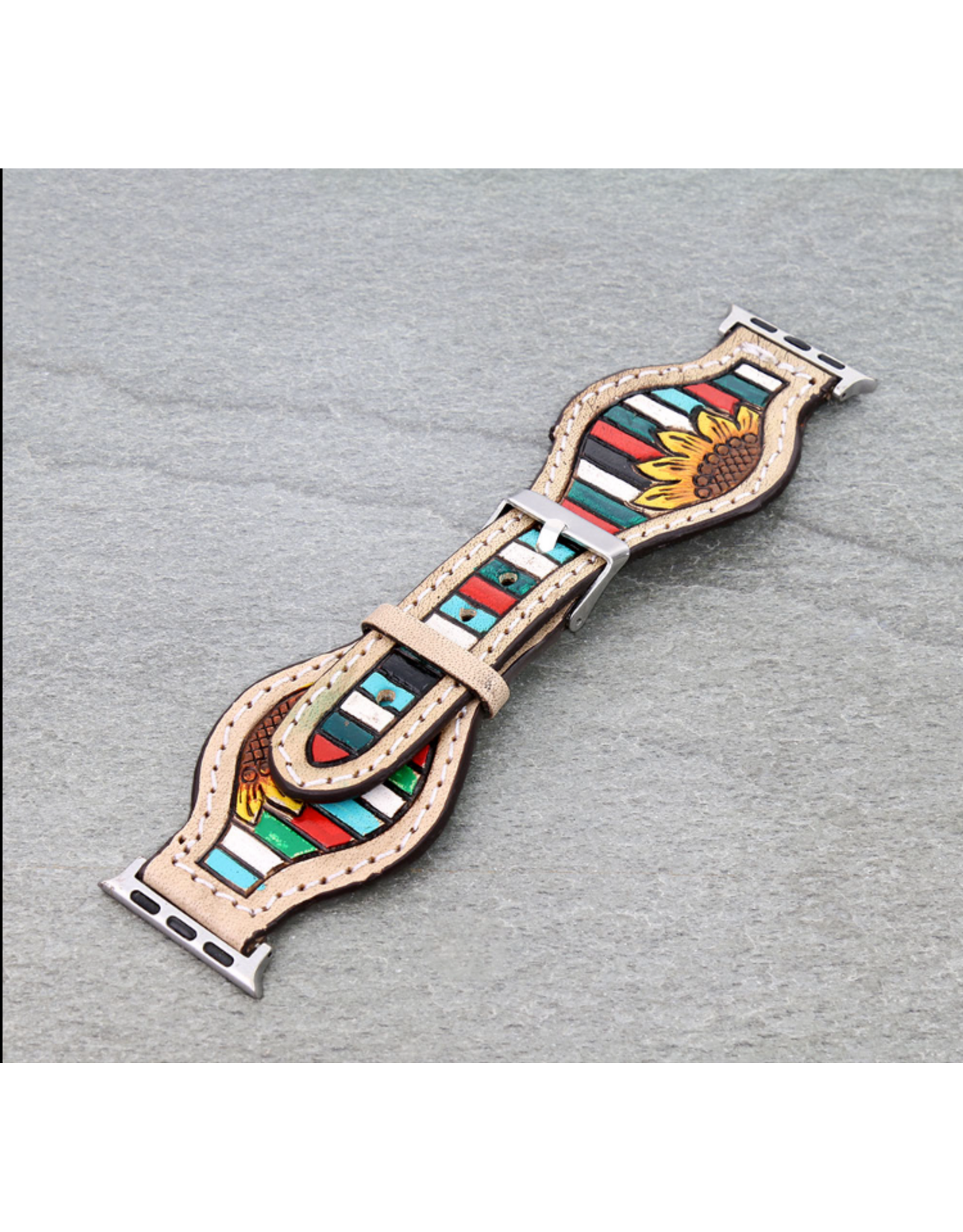 APPLE WATCH BAND LEATHER SERAPE AND SUNFLOWER
