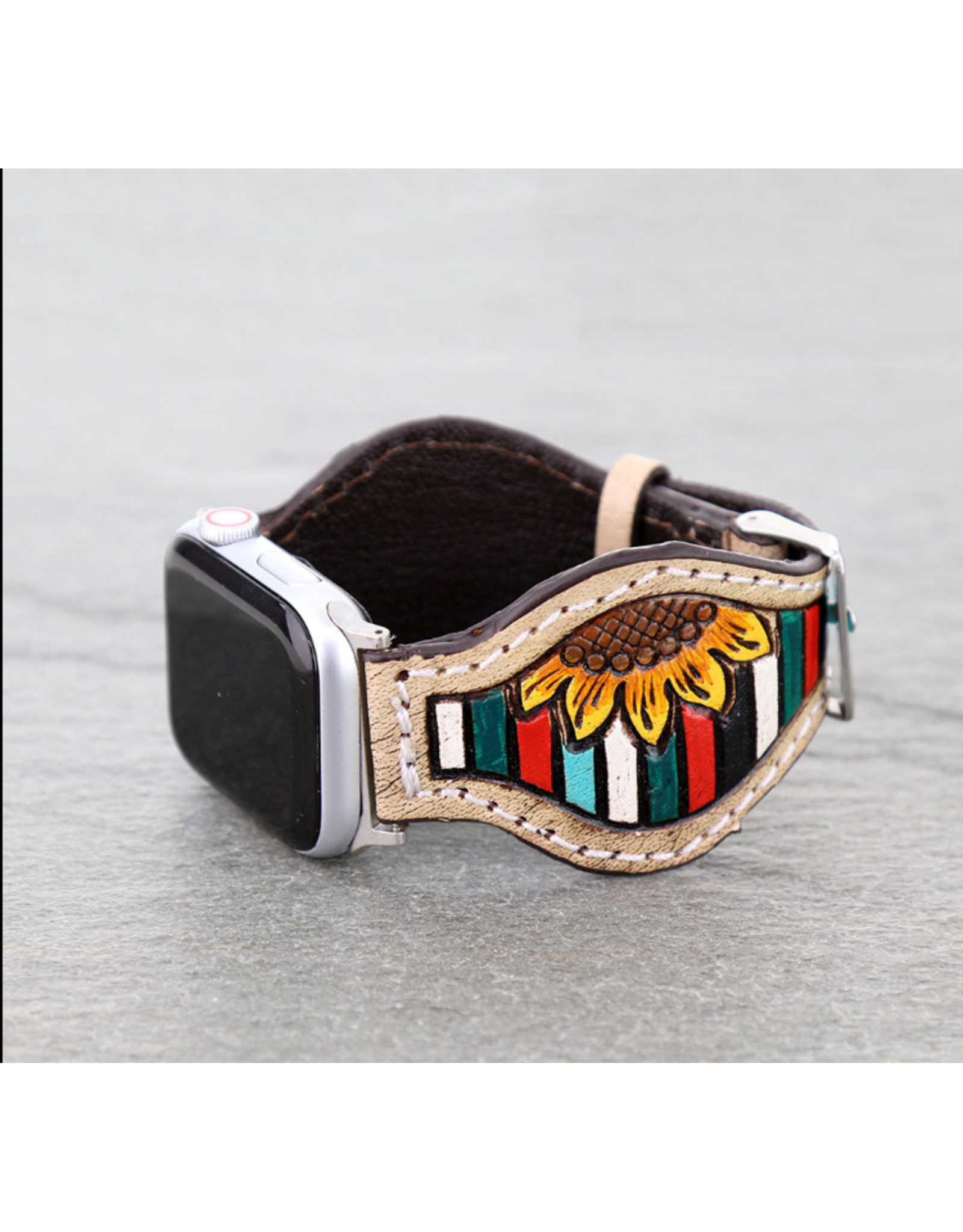 APPLE WATCH BAND LEATHER SERAPE AND SUNFLOWER
