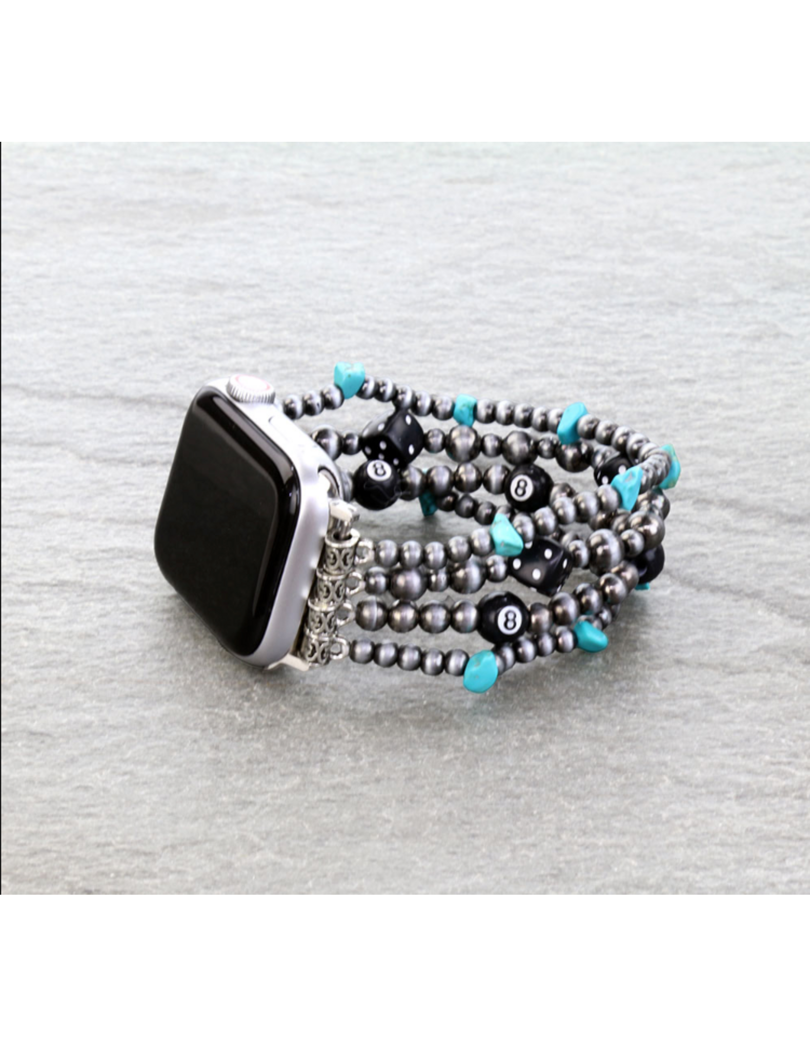 APPLE WATCH BAND STRETCH NAVAJO PEARL 8 BALL DICE TURQ STONES