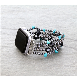 APPLE WATCH BAND STRETCH NAVAJO PEARL 8 BALL DICE TURQ STONES