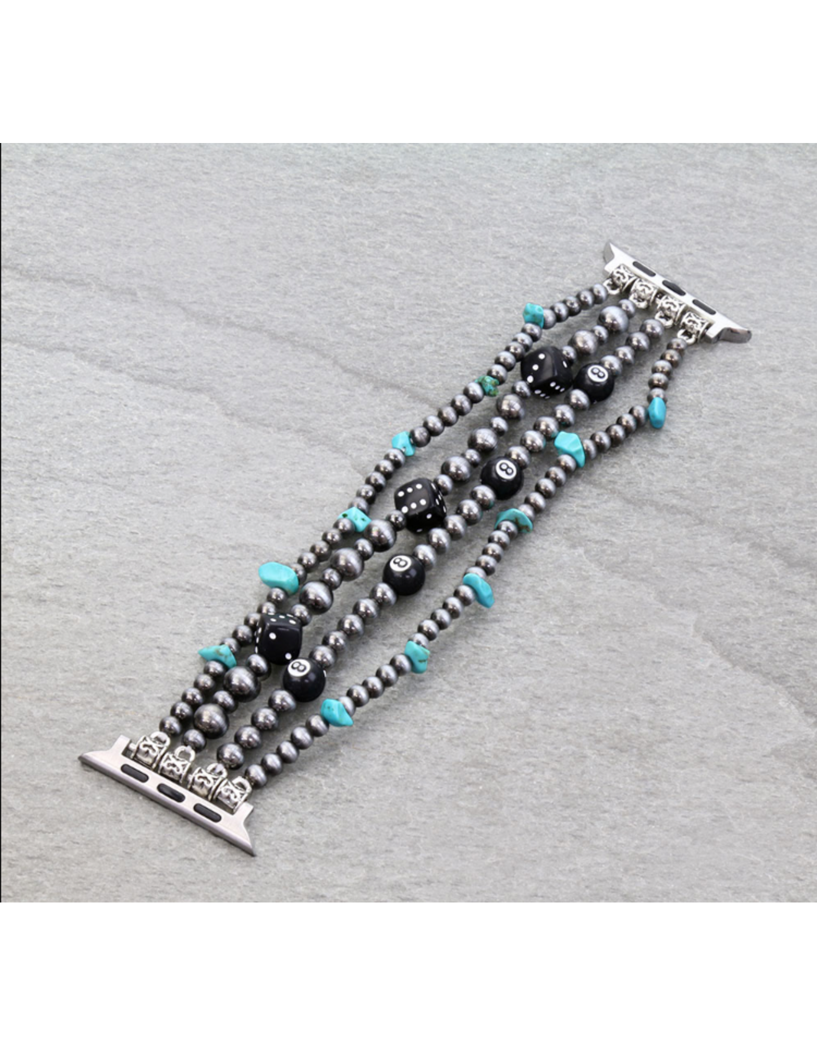 APPLE WATCH BAND STRETCH NAVAJO PEARL 8 BALL DICE TURQ STONES