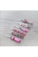 BOBBY PIN SET OF 6 PINK STONES FLOWERS,ARROW, LIGHTNING BOLT