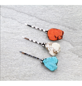 BOBBY PIN SET OF 3 WITH SEMI STONES TURQ, WHT, ORNG