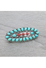 WESTERN HAIR BARRETTE TURQUOISE WITH RED MIDDLE STONES