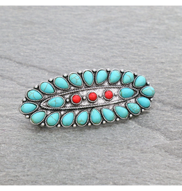 WESTERN HAIR BARRETTE TURQUOISE WITH RED MIDDLE STONES