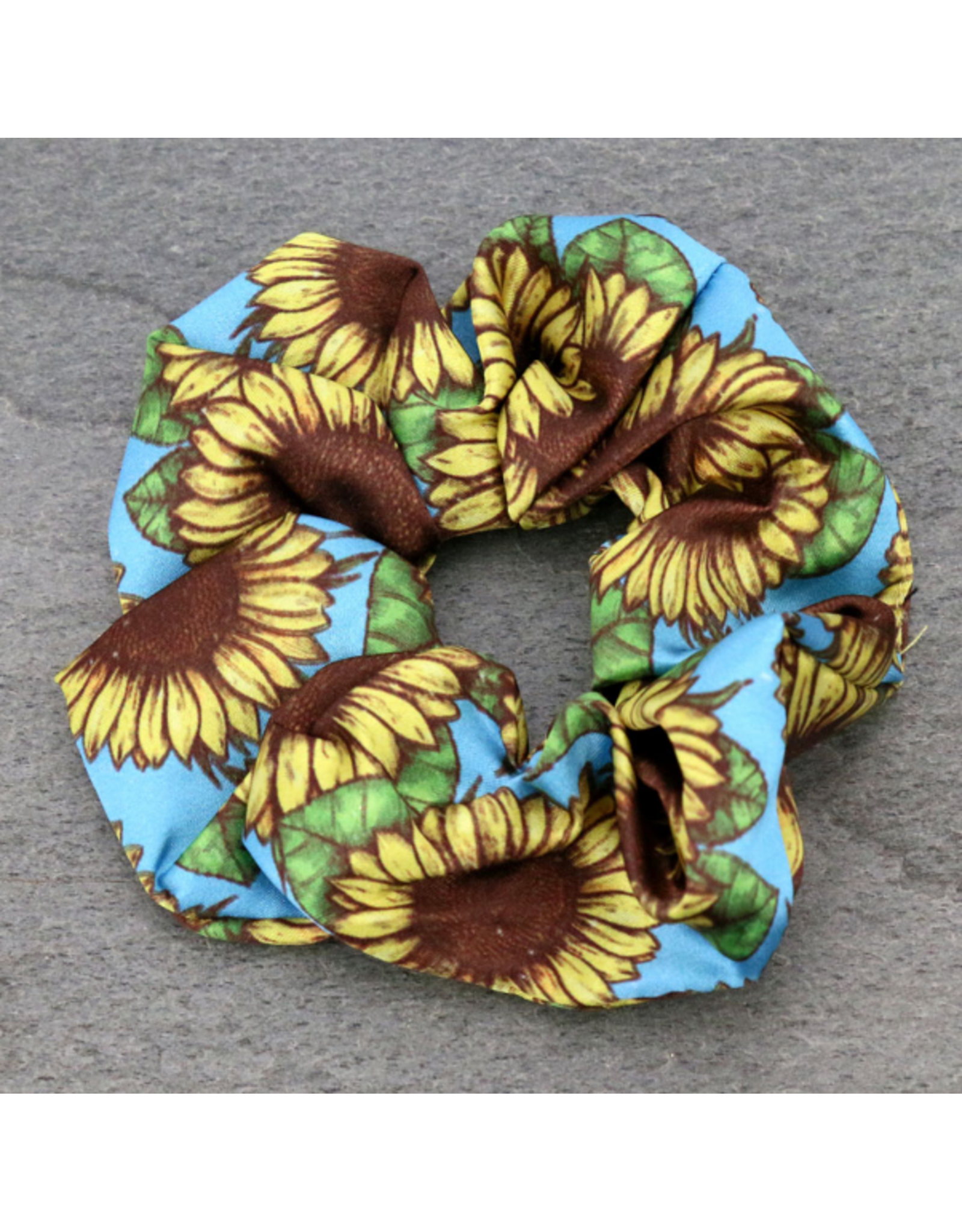 WESTERN HAIR SCRUNCHIE BLUE WITH SUNFLOWERS