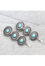 WESTERN BOBBY PIN SET OF 2 CONCHO WITH TURQ STONES
