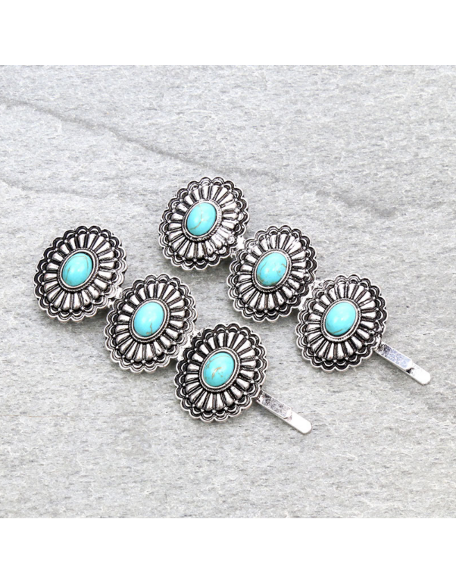 WESTERN BOBBY PIN SET OF 2 CONCHO WITH TURQ STONES