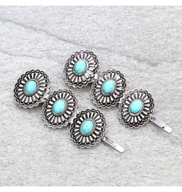 WESTERN BOBBY PIN SET OF 2 CONCHO WITH TURQ STONES