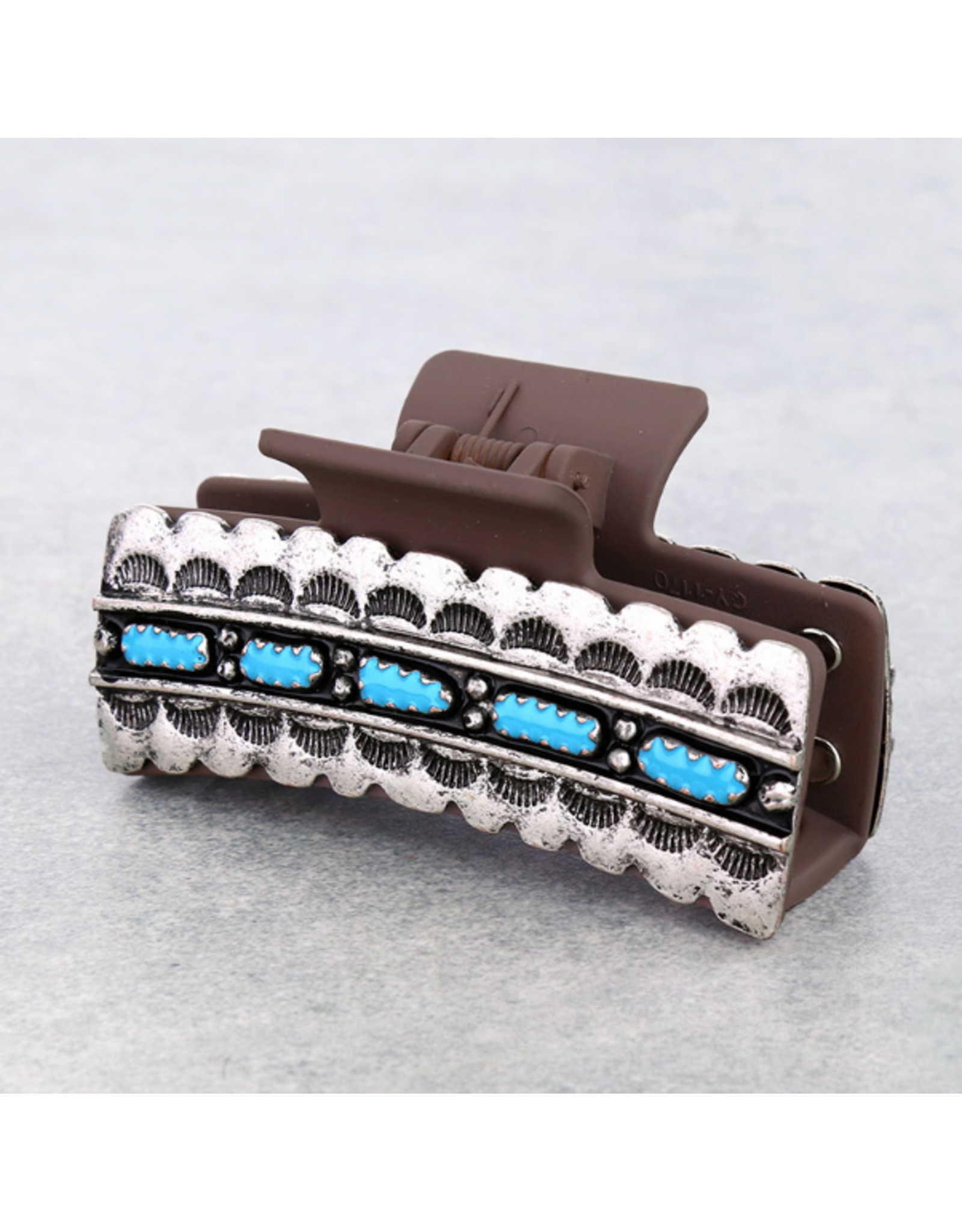 WESTERN CLAW CLIP METAL WITH 5 OBLONG TURQ STONES