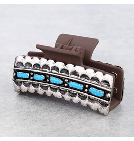 WESTERN CLAW CLIP METAL WITH 5 OBLONG TURQ STONES
