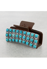 WESTERN CLAW CLIP METAL WITH SQUARE TURQUOISE STONES