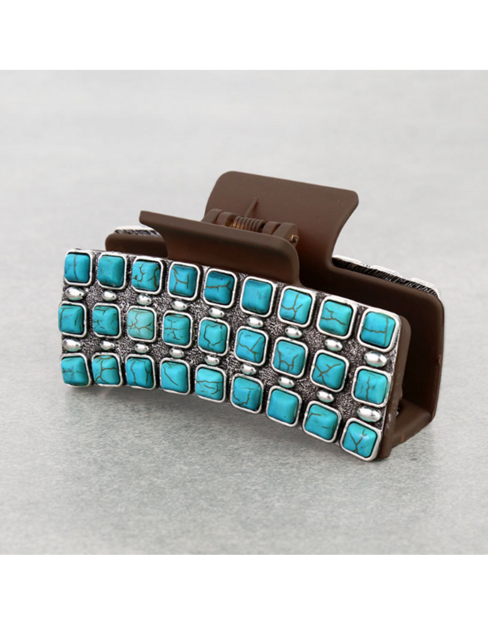 WESTERN CLAW CLIP METAL WITH SQUARE TURQUOISE STONES