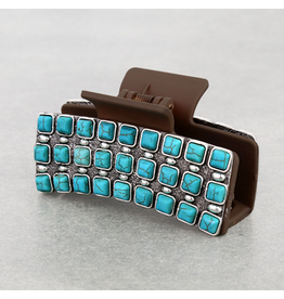 WESTERN CLAW CLIP METAL WITH SQUARE TURQUOISE STONES
